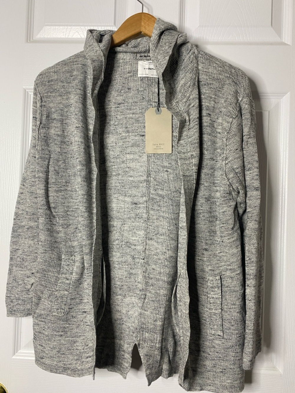 Zara Heather Gray Hooded Open-Front Knit Cardigan#9